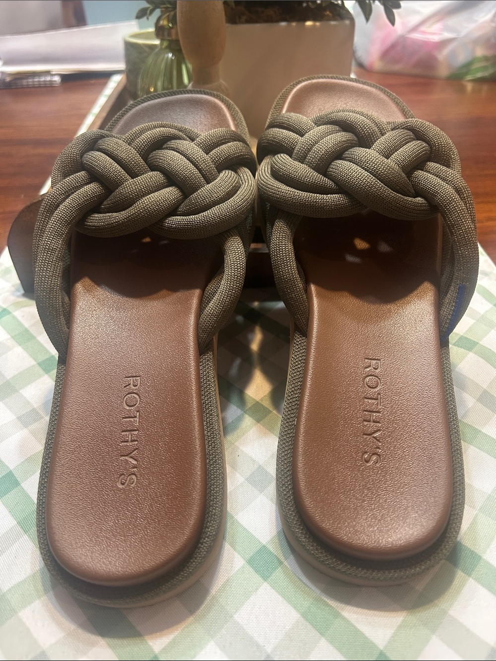 Rothy's The Summer Sandal Safari Olive Braided Strap Slide 8.5